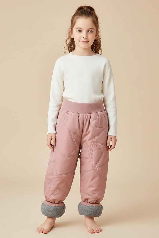 Pantalon Parachute Rose Matelassé Étoiles Enfant Doublé Chaud - Polyester