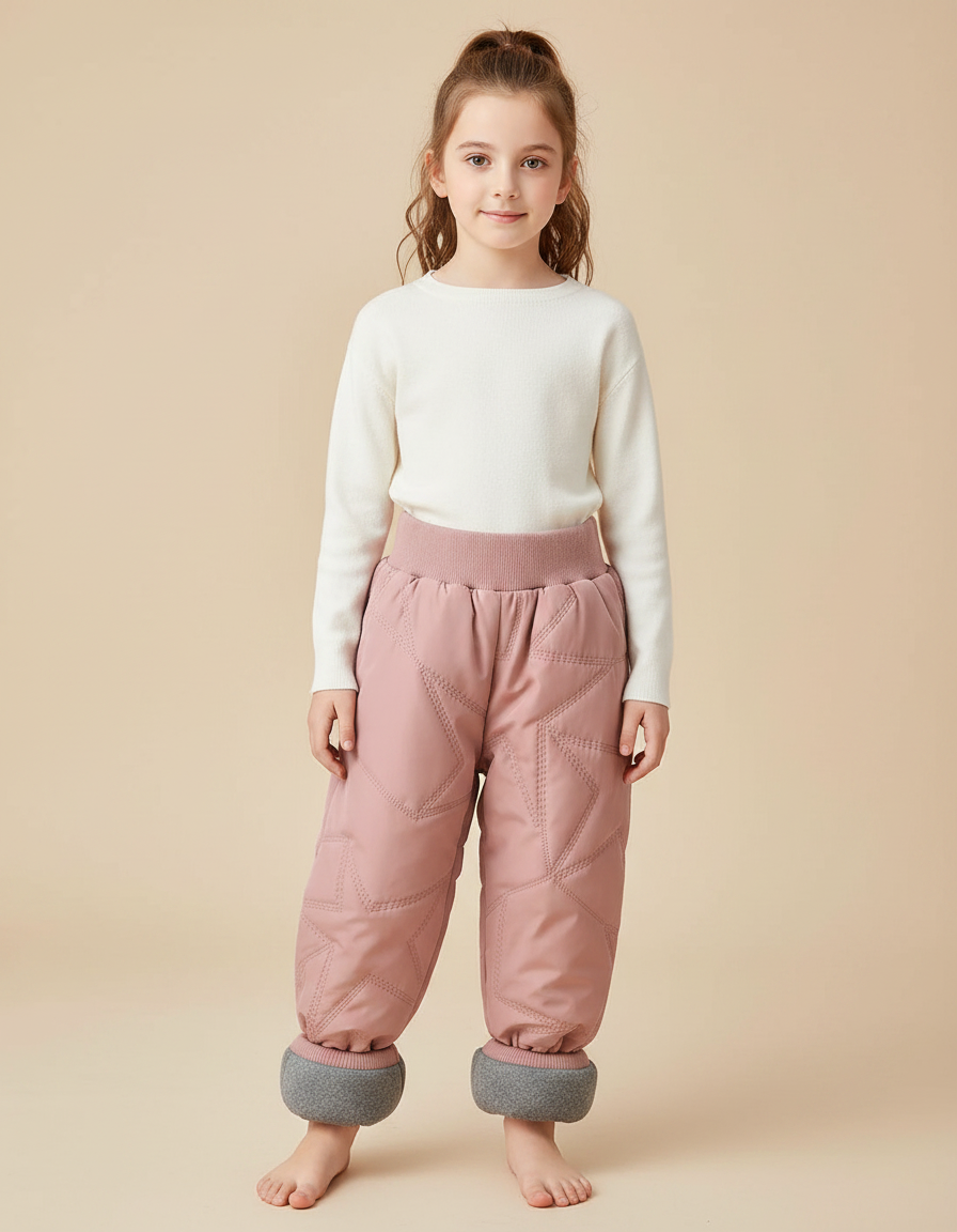 Pantalon Parachute Rose Matelassé Étoiles Enfant Doublé Chaud - Polyester
