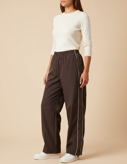 Pantalon Parachute Marron Ample Fluide Cordon Sportif - Polyester