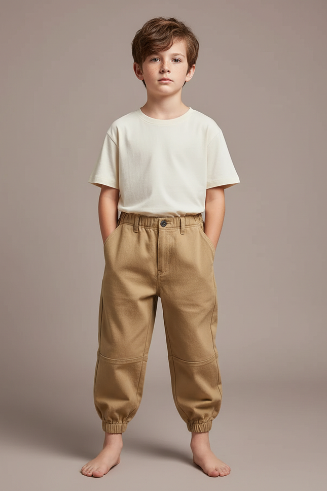 Pantalon Parachute Beige Ample Cargo Coton Enfant