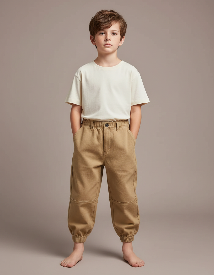 Pantalon Parachute Beige Ample Cargo Coton Enfant