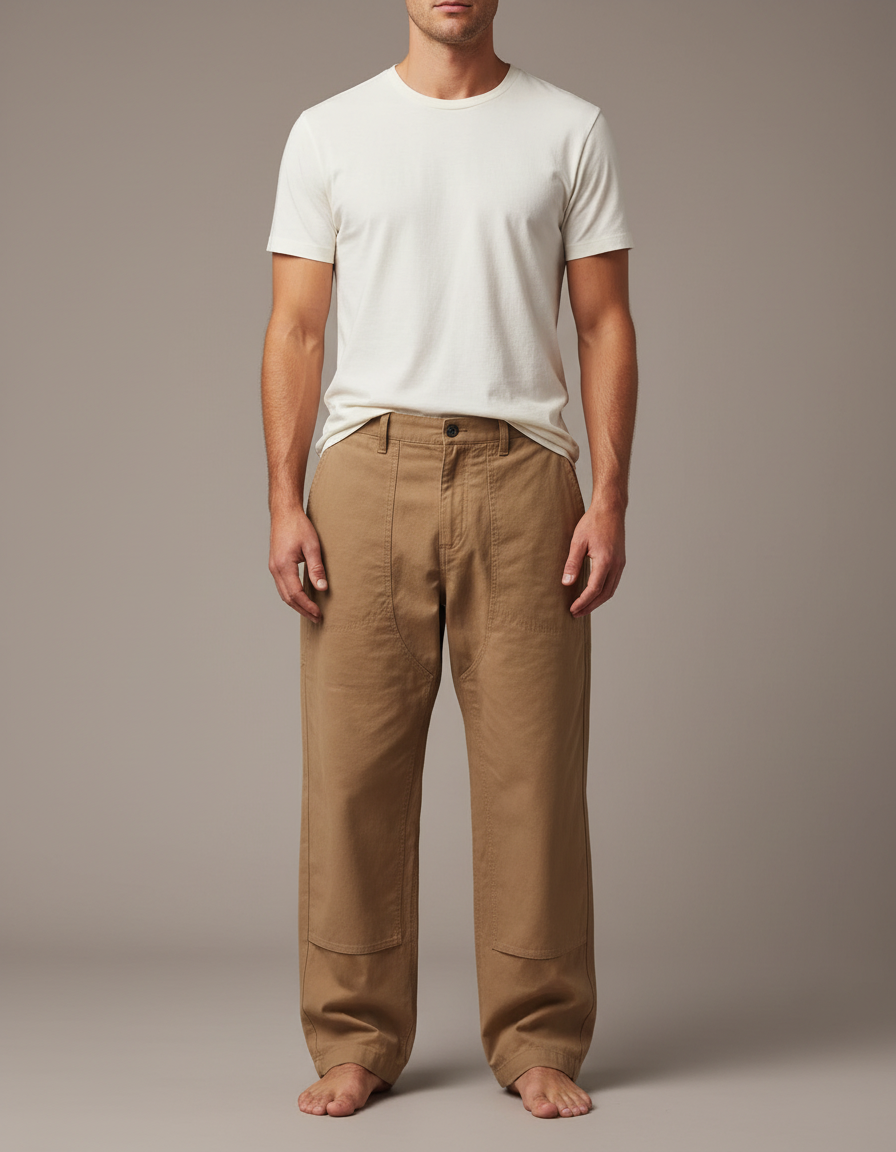 Pantalon Parachute Kaki Ample Toile Homme Décontracté