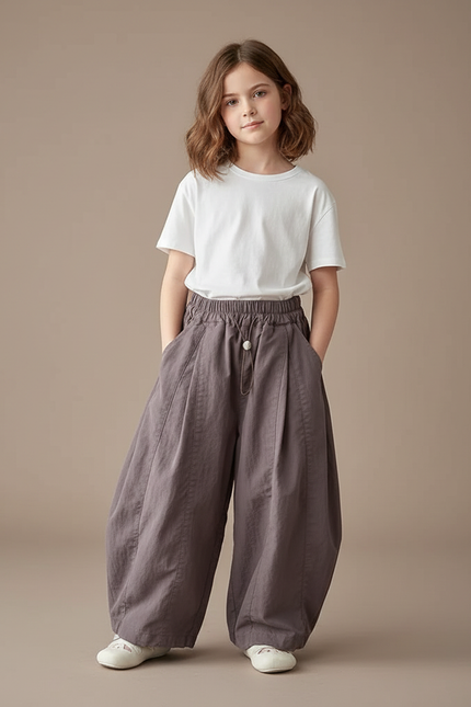 Pantalon Parachute Enfant Ample Coton Gris Décontracté