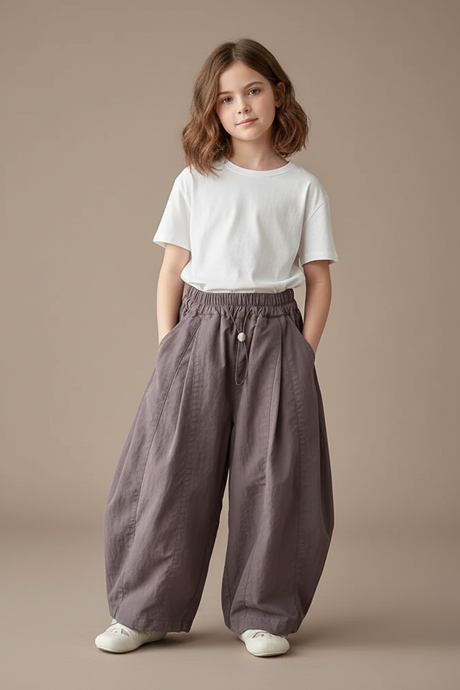 Pantalon Parachute Enfant Ample Coton Gris Décontracté