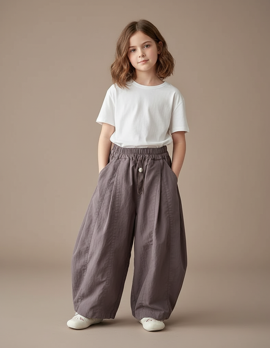 Pantalon Parachute Enfant Ample Coton Gris Décontracté