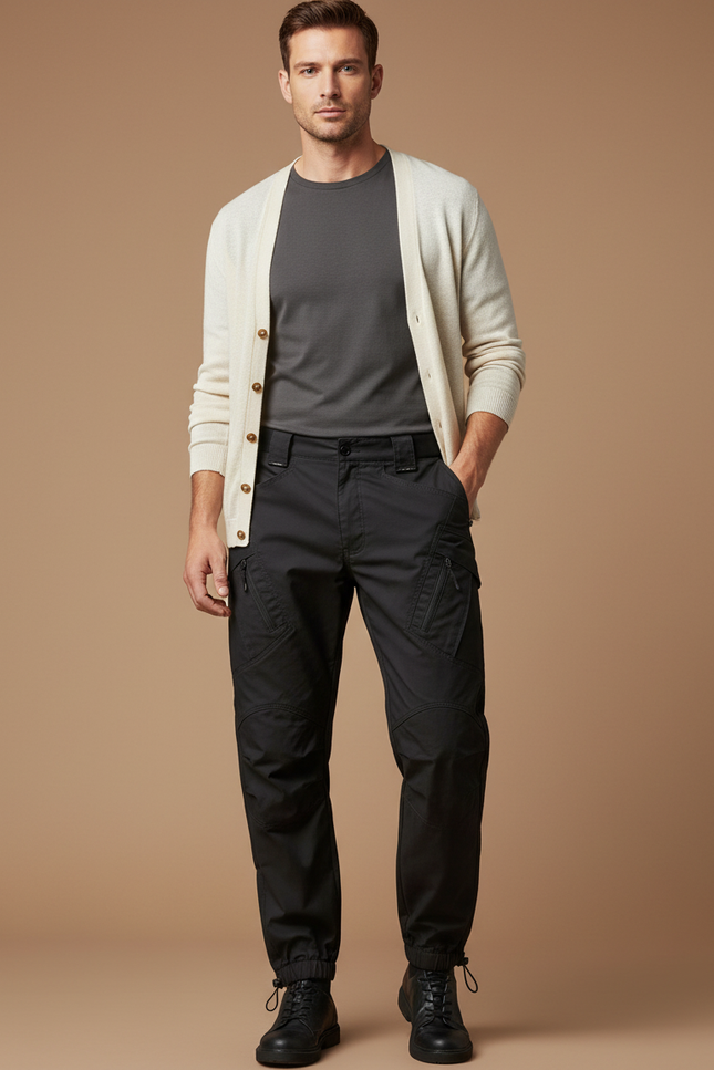 Pantalon Parachute Homme Noir Resserré Aux Chevilles Nylon Techwear - Gabardine