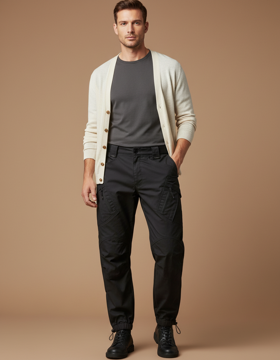 Pantalon Parachute Homme Noir Resserré Aux Chevilles Nylon Techwear - Gabardine