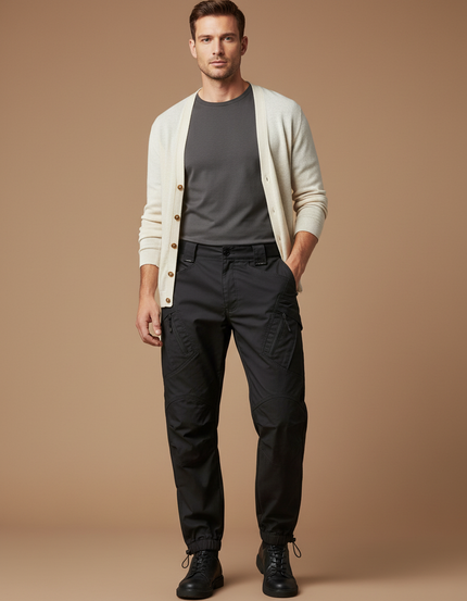 Pantalon Parachute Homme Noir Resserré Aux Chevilles Nylon Techwear - Gabardine