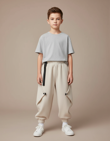 Pantalon Parachute Beige Ample Garçon Décontracté - Molleton