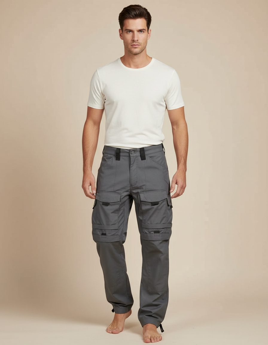 Pantalon Parachute Gris Tactique Ample Résistant Homme - Polyester