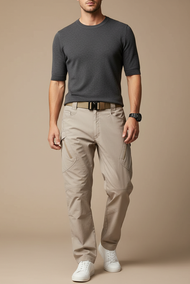 Pantalon Parachute Beige Cargo Tactique Décontracté Homme - Polyester