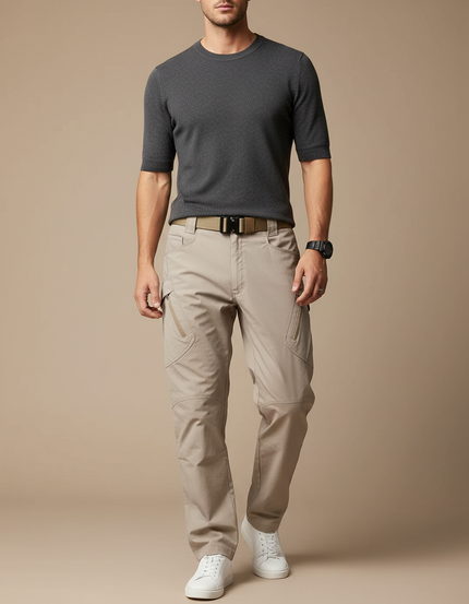 Pantalon Parachute Beige Cargo Tactique Décontracté Homme - Polyester
