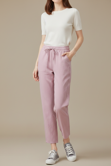 Pantalon Parachute Lin Rose Décontracté Femme