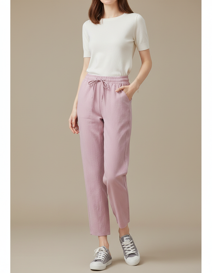 Pantalon Parachute Lin Rose Décontracté Femme