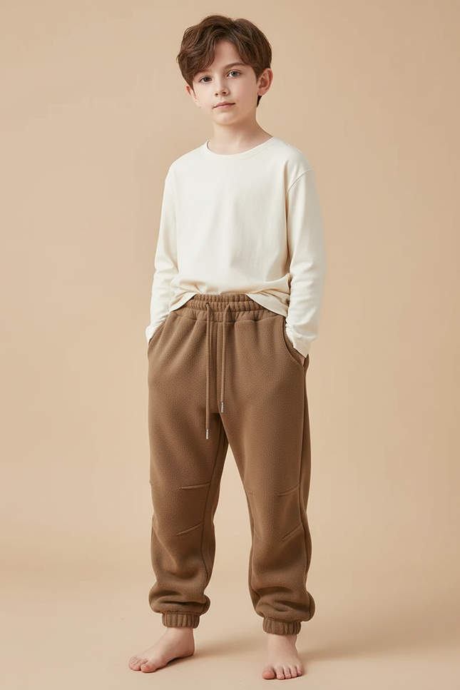 Pantalon Parachute Marron Molleton Ample Enfant Confortable