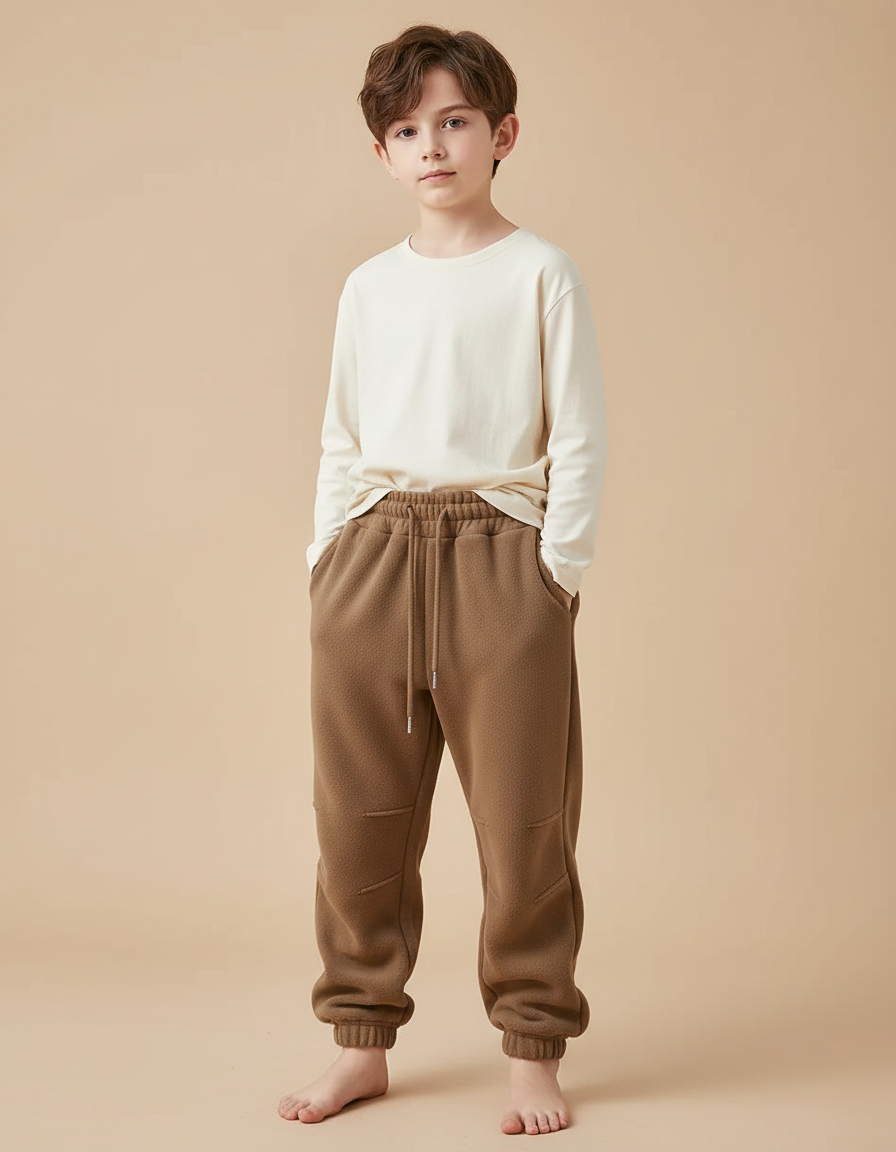 Pantalon Parachute Marron Molleton Ample Enfant Confortable