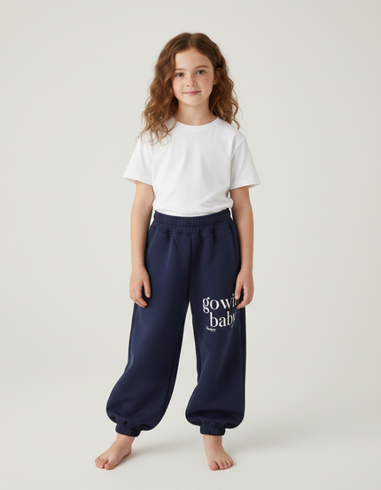 Pantalon Parachute Bleu Marine Ample Molletonné Enfant