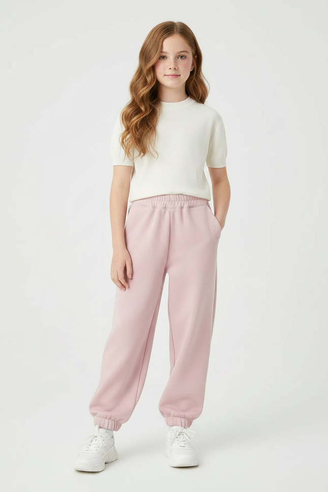 Pantalon Parachute Rose Ample Confortable Fille - Molleton
