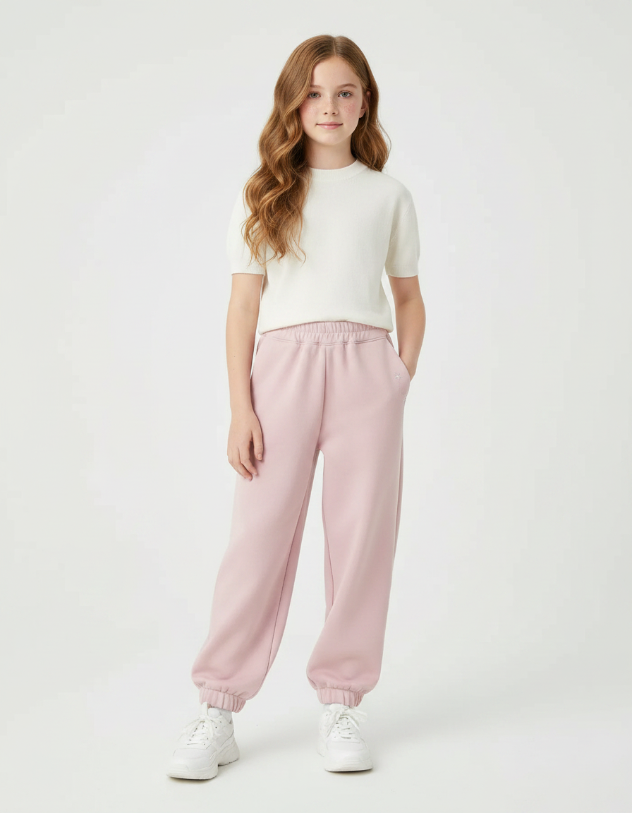 Pantalon Parachute Rose Ample Confortable Fille - Molleton