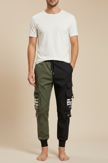 Pantalon Parachute Bicolore Imprimé Streetwear Homme - Multicolore Toile