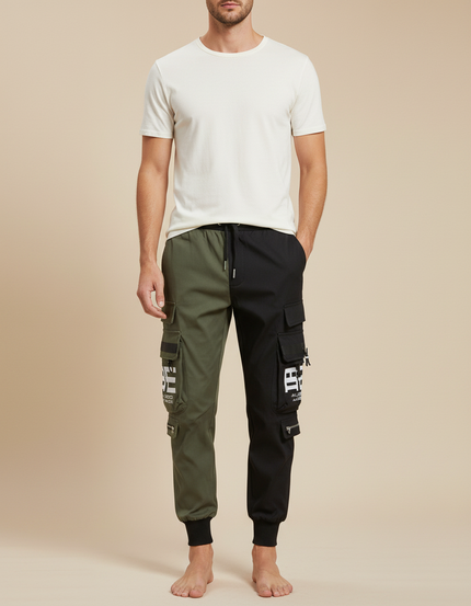 Pantalon Parachute Bicolore Imprimé Streetwear Homme - Multicolore Toile