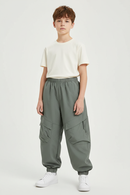 Pantalon Parachute Kaki Ample Cargo Garçon Décontracté - Polyester