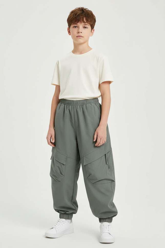 Pantalon Parachute Kaki Ample Cargo Garçon Décontracté - Polyester