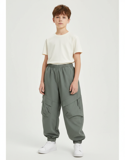 Pantalon Parachute Kaki Ample Cargo Garçon Décontracté - Polyester