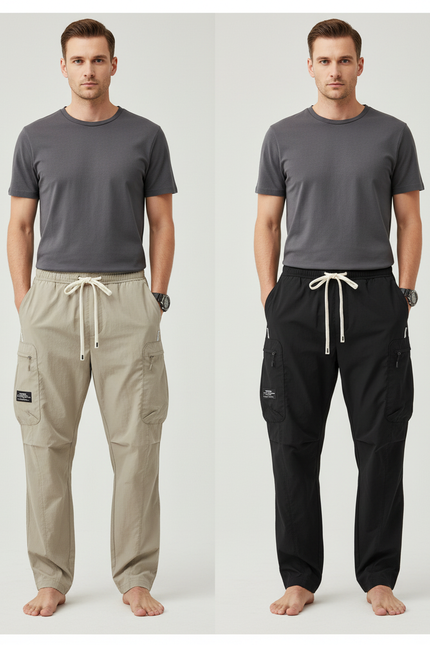 Pantalon Parachute Cargo Décontracté Ample Homme Léger - Beige Polyester