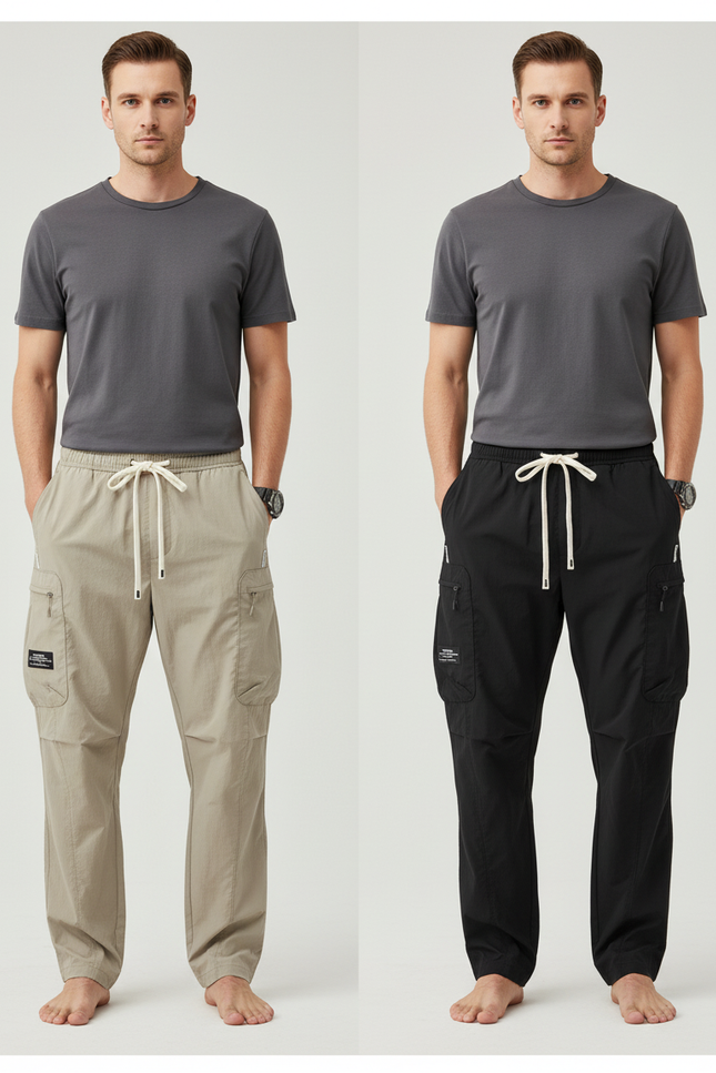 Pantalon Parachute Cargo Décontracté Ample Homme Léger - Beige Polyester