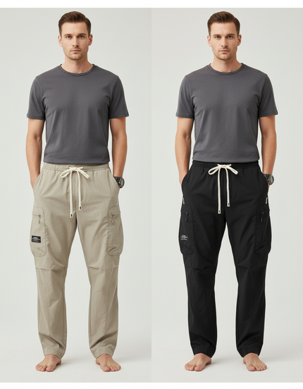 Pantalon Parachute Cargo Décontracté Ample Homme Léger - Beige Polyester