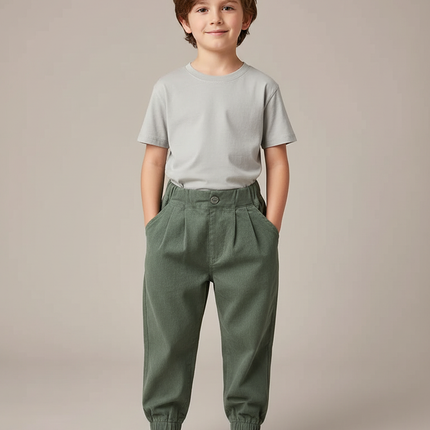 Pantalon Parachute Vert Coton Ample Garçon Décontracté