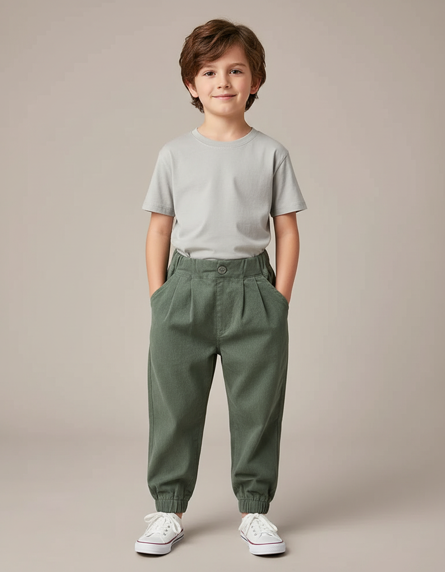 Pantalon Parachute Vert Coton Ample Garçon Décontracté