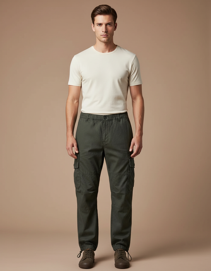 Pantalon Parachute Kaki Cargo Coton Ample Homme