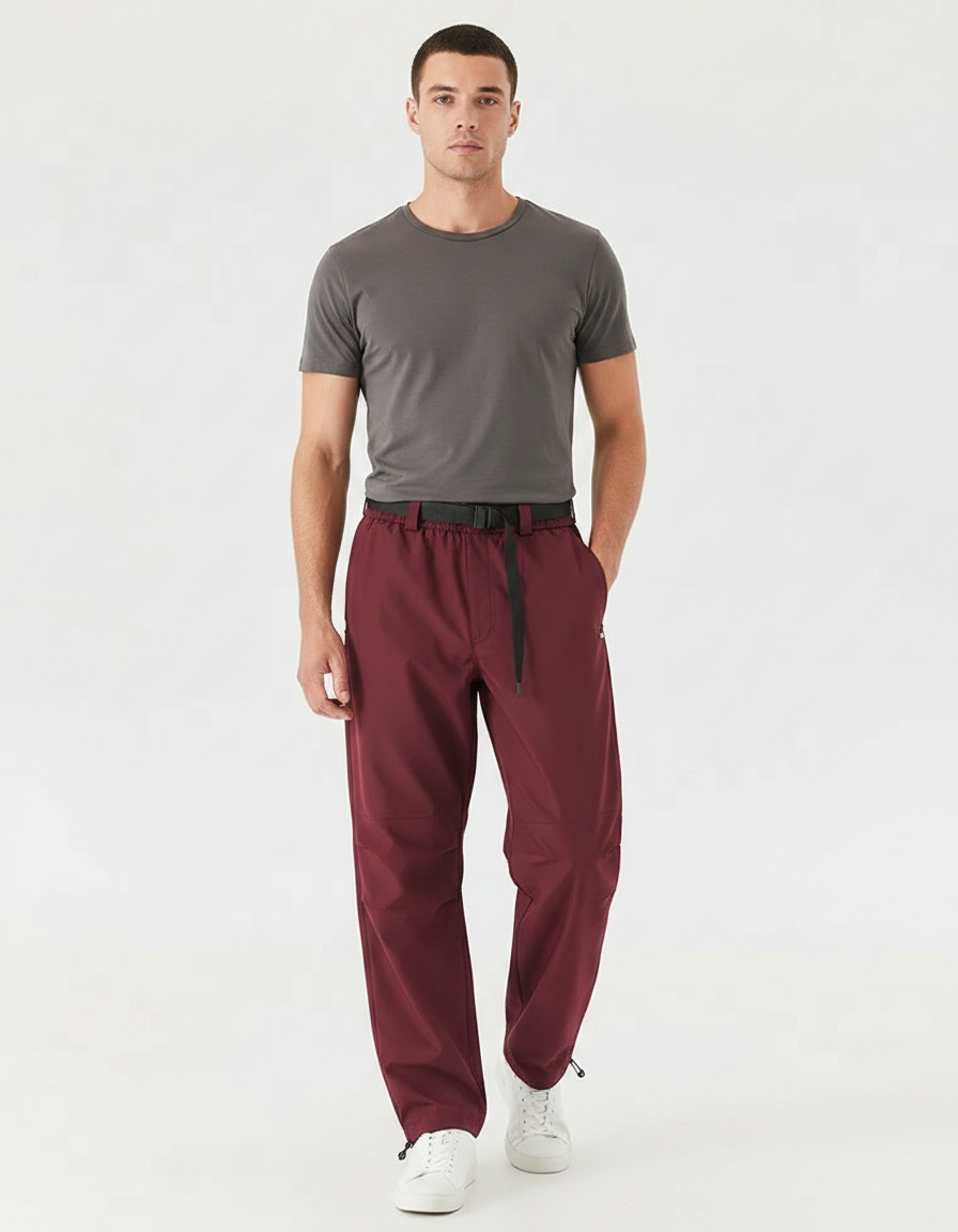 Pantalon Parachute Bordeaux Ample Sportif Homme Cordon - Polyester