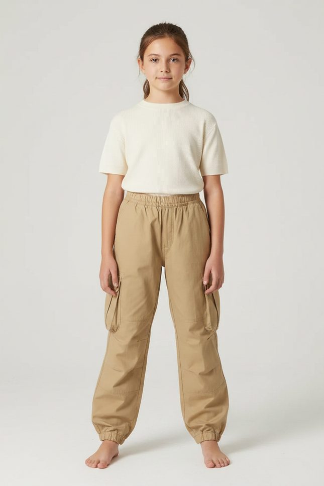 Pantalon Parachute Fille Kaki Cargo - Beige Toile