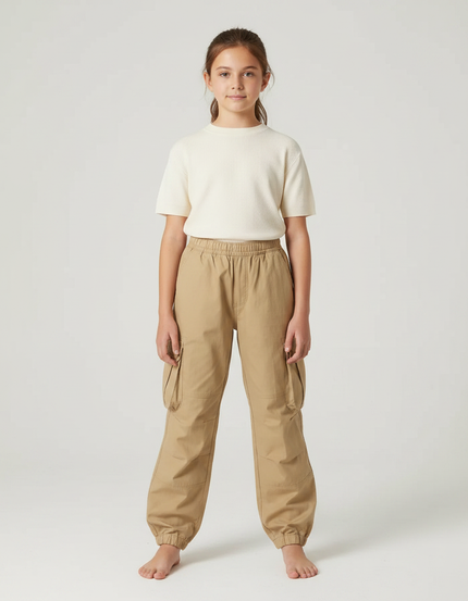 Pantalon Parachute Fille Kaki Cargo - Beige Toile
