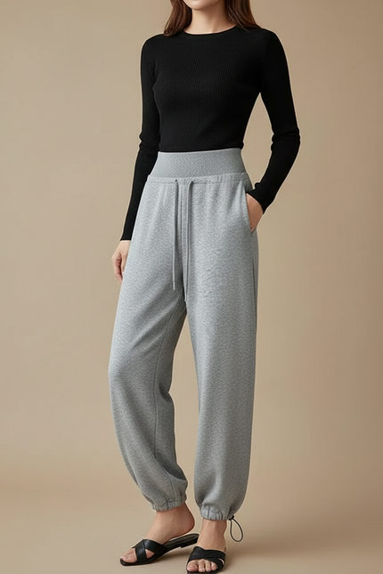 Pantalon Parachute Gris Ample Drapé Décontracté - Molleton