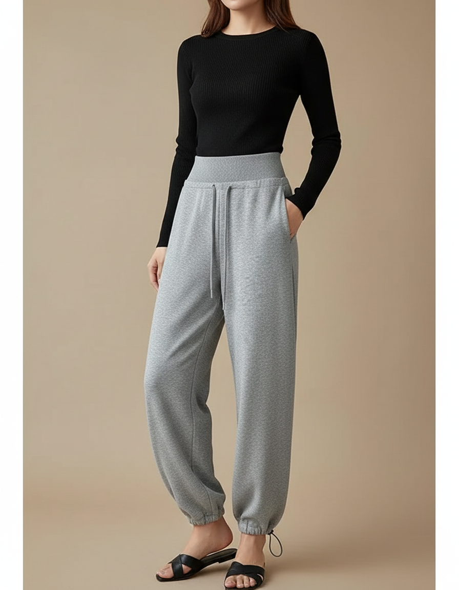 Pantalon Parachute Gris Ample Drapé Décontracté - Molleton