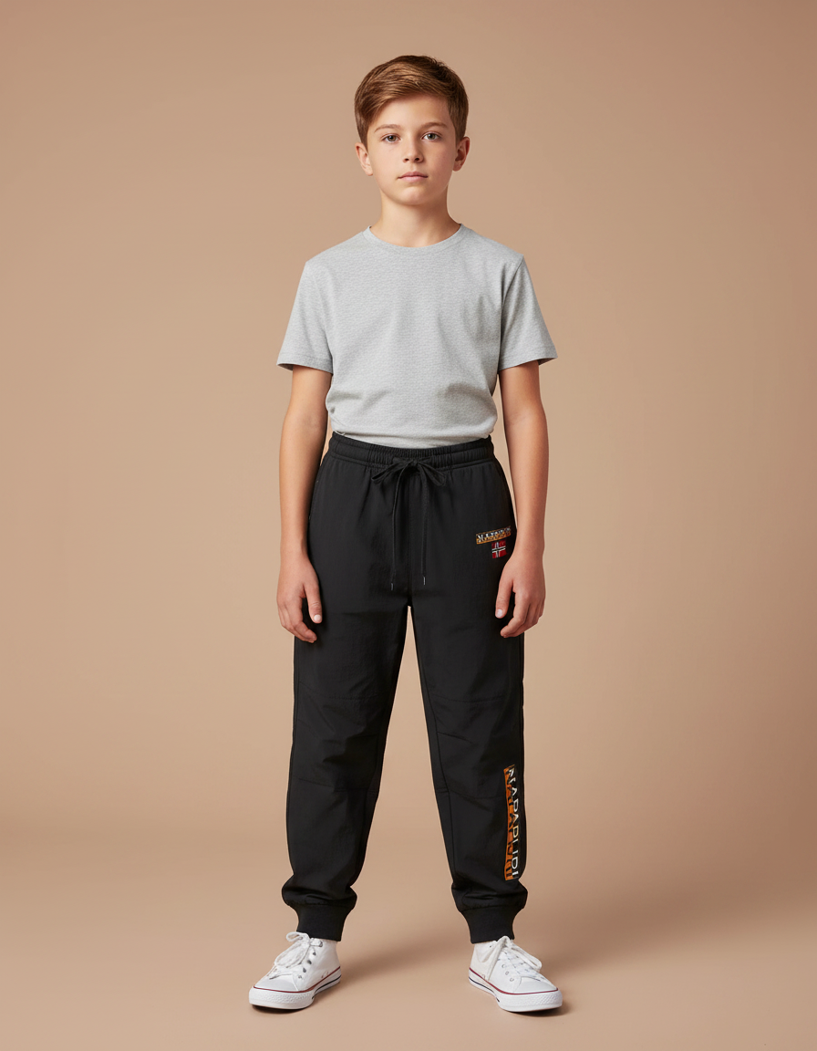 Pantalon Parachute Noir Ample Sport Garçon Décontracté - Polyester