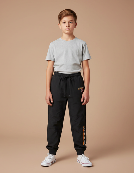 Pantalon Parachute Noir Ample Sport Garçon Décontracté - Polyester