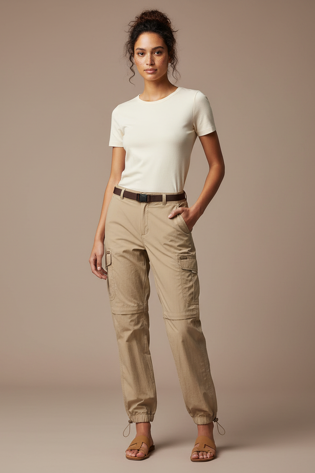 Pantalon Parachute Kaki Convertible Cargo Femme - Polyester