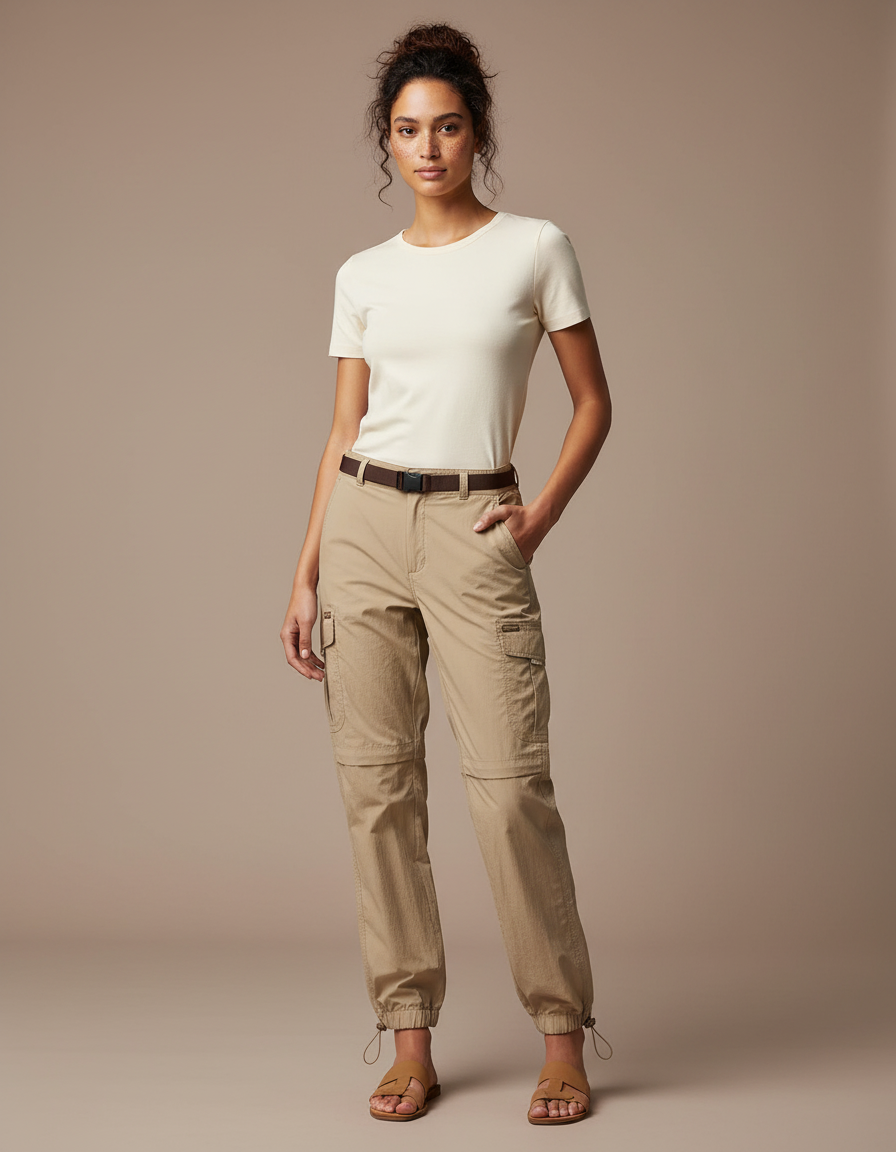 Pantalon Parachute Kaki Convertible Cargo Femme - Polyester