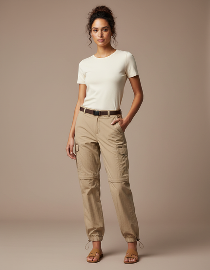 Pantalon Parachute Kaki Convertible Cargo Femme - Polyester