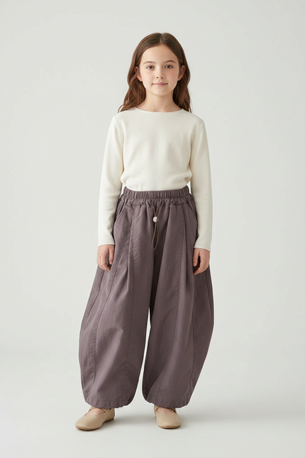 Pantalon Parachute Fille Gris Resserré Aux Chevilles Toile - Violet