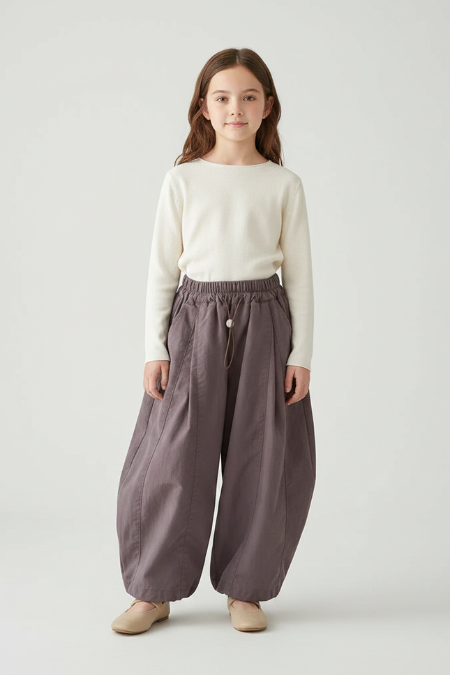 Pantalon Parachute Fille Gris Resserré Aux Chevilles Toile - Violet