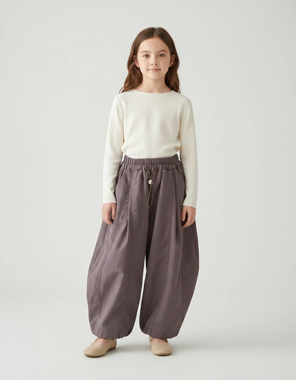Pantalon Parachute Fille Gris Resserré Aux Chevilles Toile - Violet