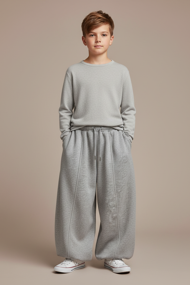 Pantalon Parachute Gris Ample Molletonné Garçon Coton