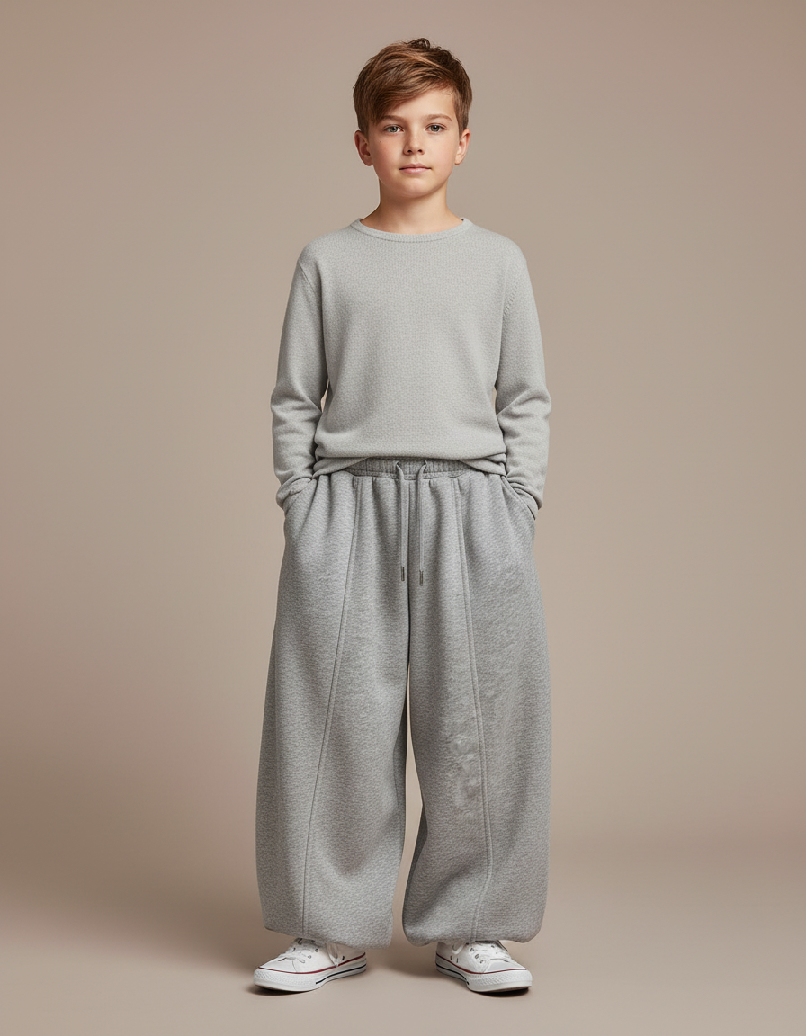 Pantalon Parachute Gris Ample Molletonné Garçon Coton