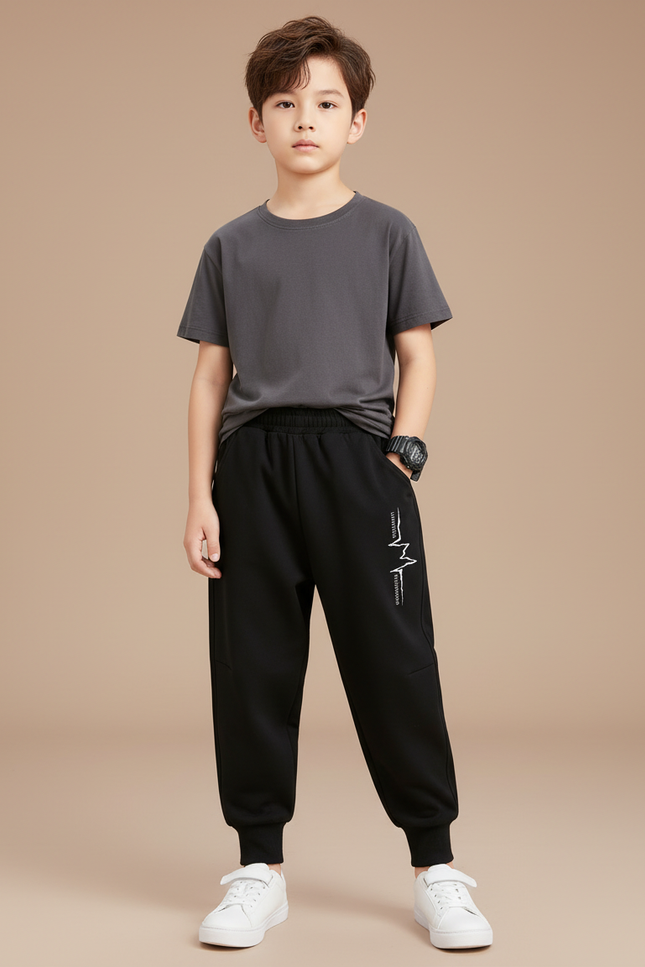 Pantalon Parachute Noir Ample Imprimé Éclair Enfant - Molleton